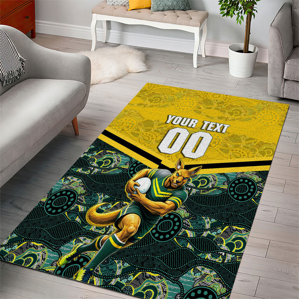 Personalised Kangaroos Rugby Area Rug Aboriginal Pattern Australia Colors Tribal Sports