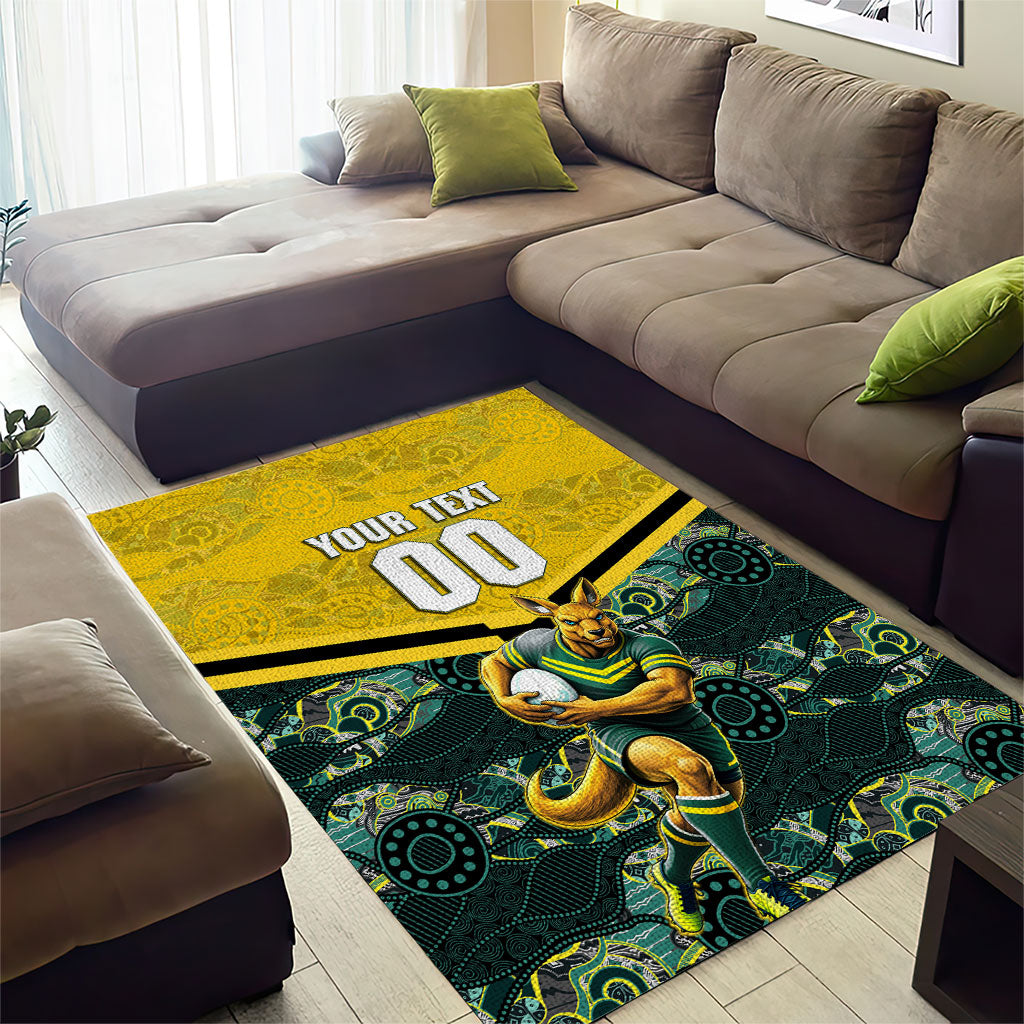 Personalised Kangaroos Rugby Area Rug Aboriginal Pattern Australia Colors Tribal Sports