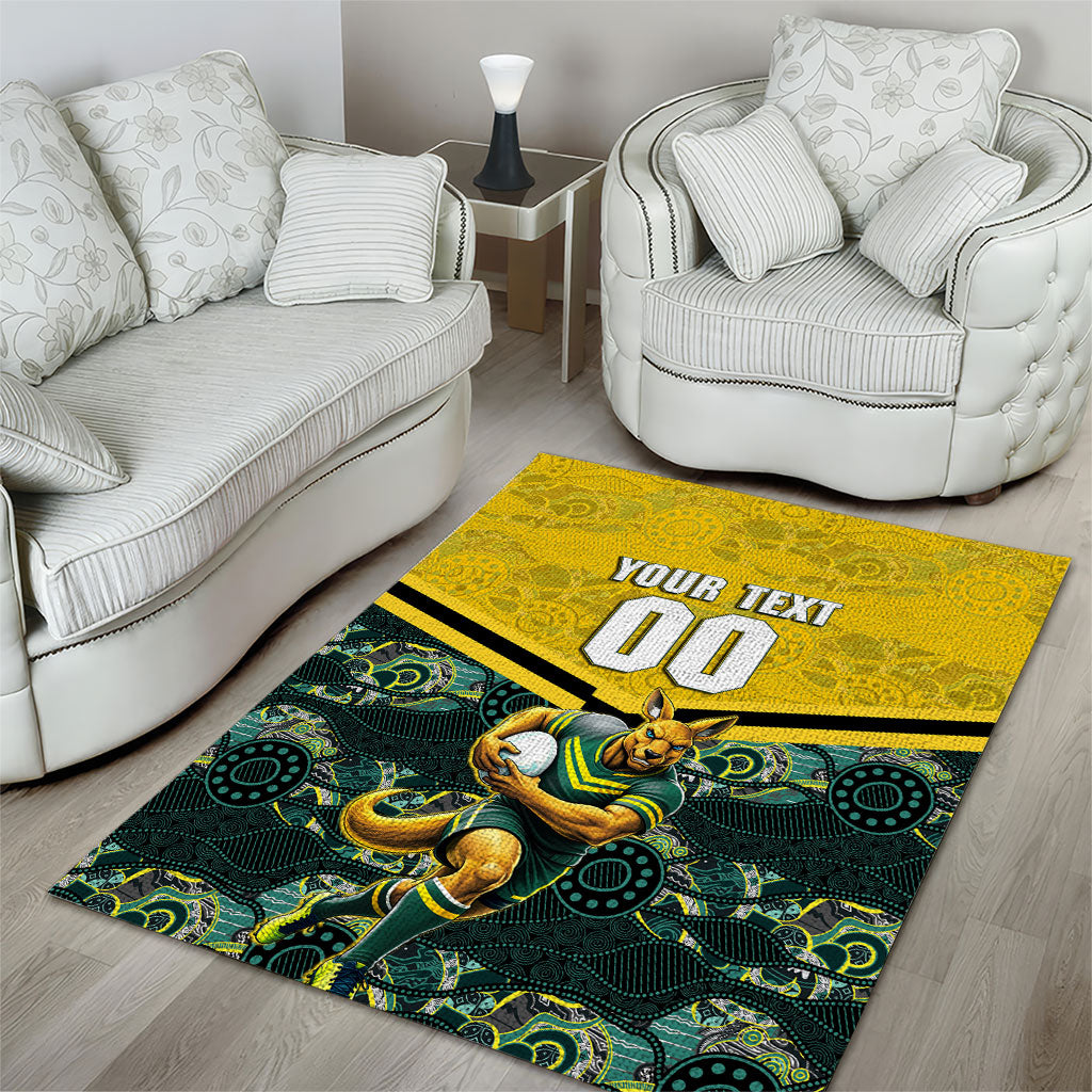 Personalised Kangaroos Rugby Area Rug Aboriginal Pattern Australia Colors Tribal Sports