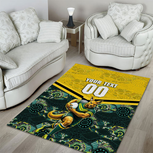 Personalised Kangaroos Rugby Area Rug Aboriginal Pattern Australia Colors Tribal Sports