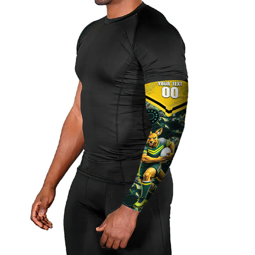 Personalised Kangaroos Rugby Arm Sleeves Aboriginal Pattern Australia Colors Tribal Sports