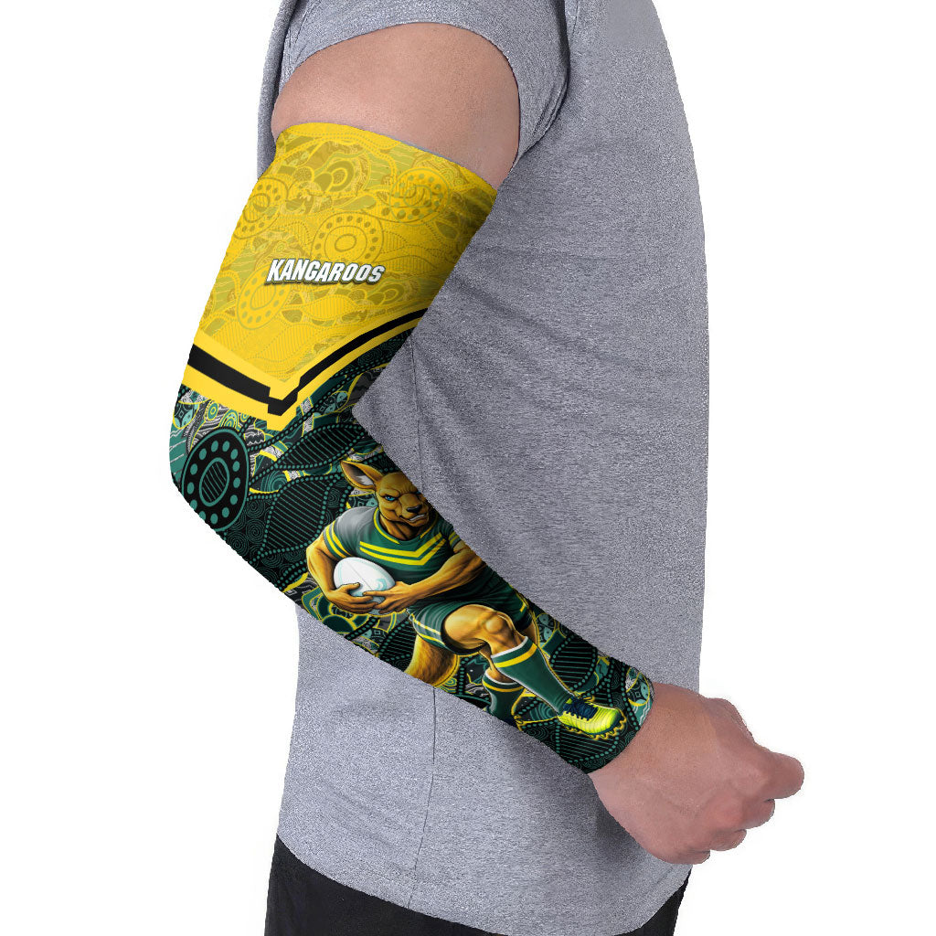 Personalised Kangaroos Rugby Arm Sleeves Aboriginal Pattern Australia Colors Tribal Sports