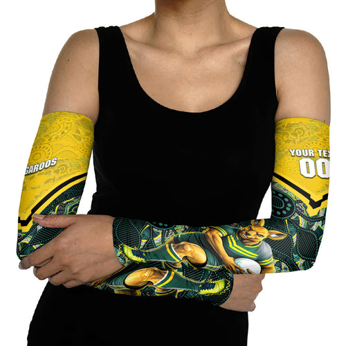 Personalised Kangaroos Rugby Arm Sleeves Aboriginal Pattern Australia Colors Tribal Sports