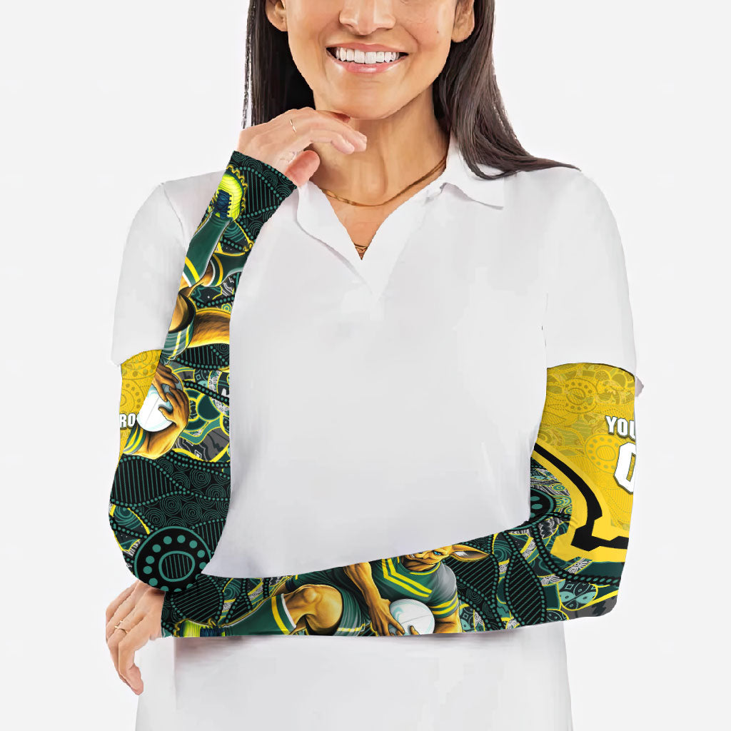 Personalised Kangaroos Rugby Arm Sleeves Aboriginal Pattern Australia Colors Tribal Sports