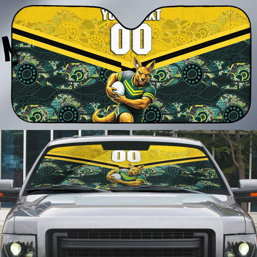 Personalised Kangaroos Rugby Auto Sun Shade Aboriginal Pattern Australia Colors Tribal Sports