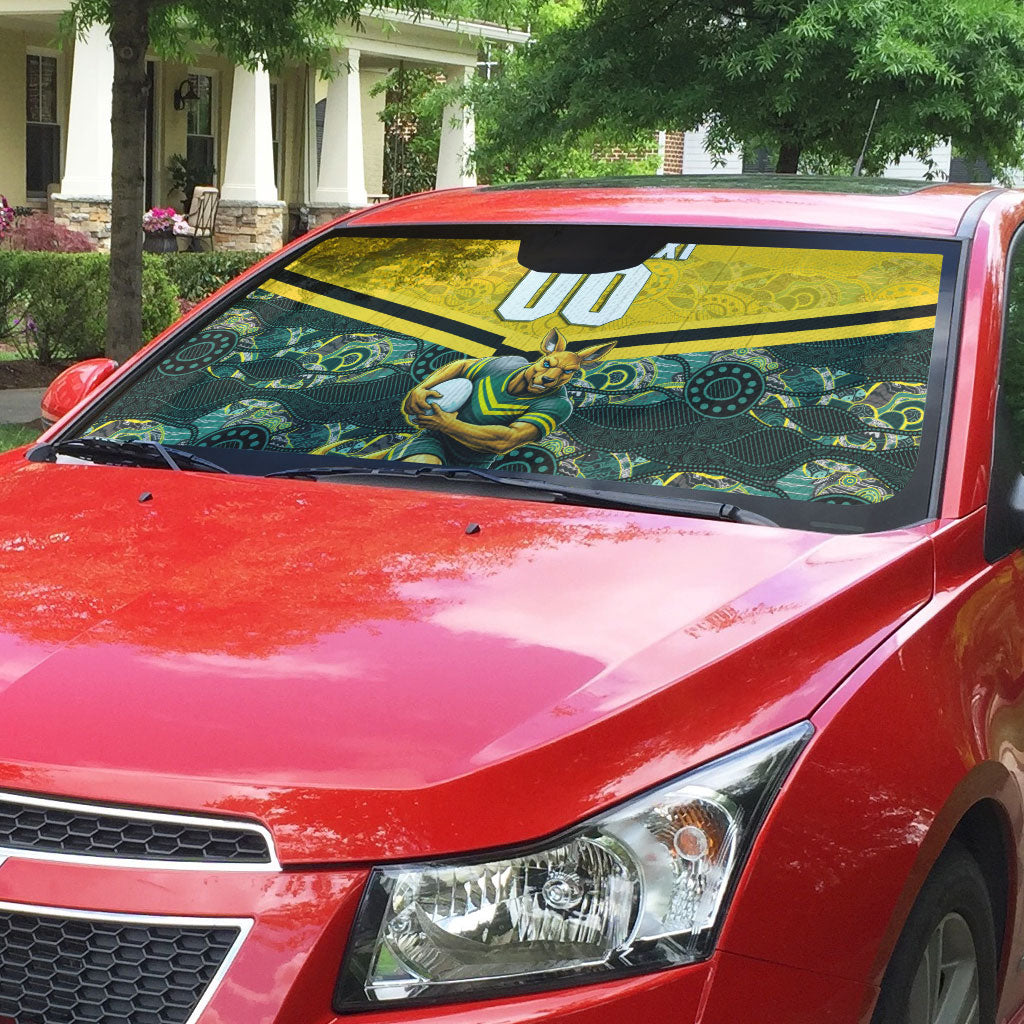 Personalised Kangaroos Rugby Auto Sun Shade Aboriginal Pattern Australia Colors Tribal Sports