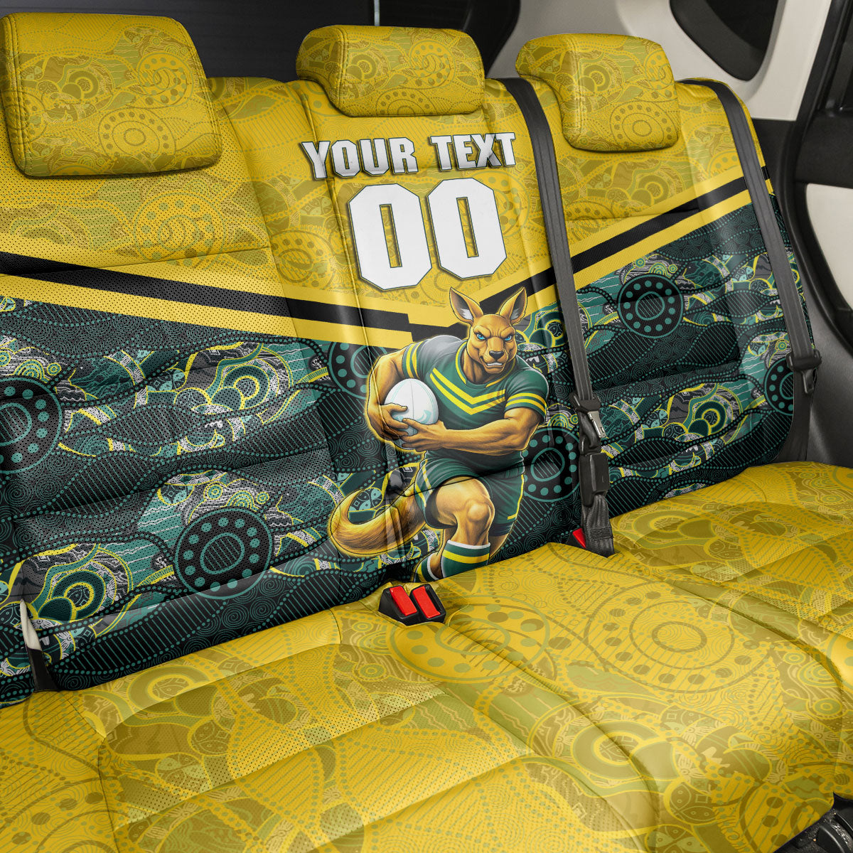 Personalised Kangaroos Rugby Back Car Seat Cover Aboriginal Pattern Australia Colors Tribal Sports