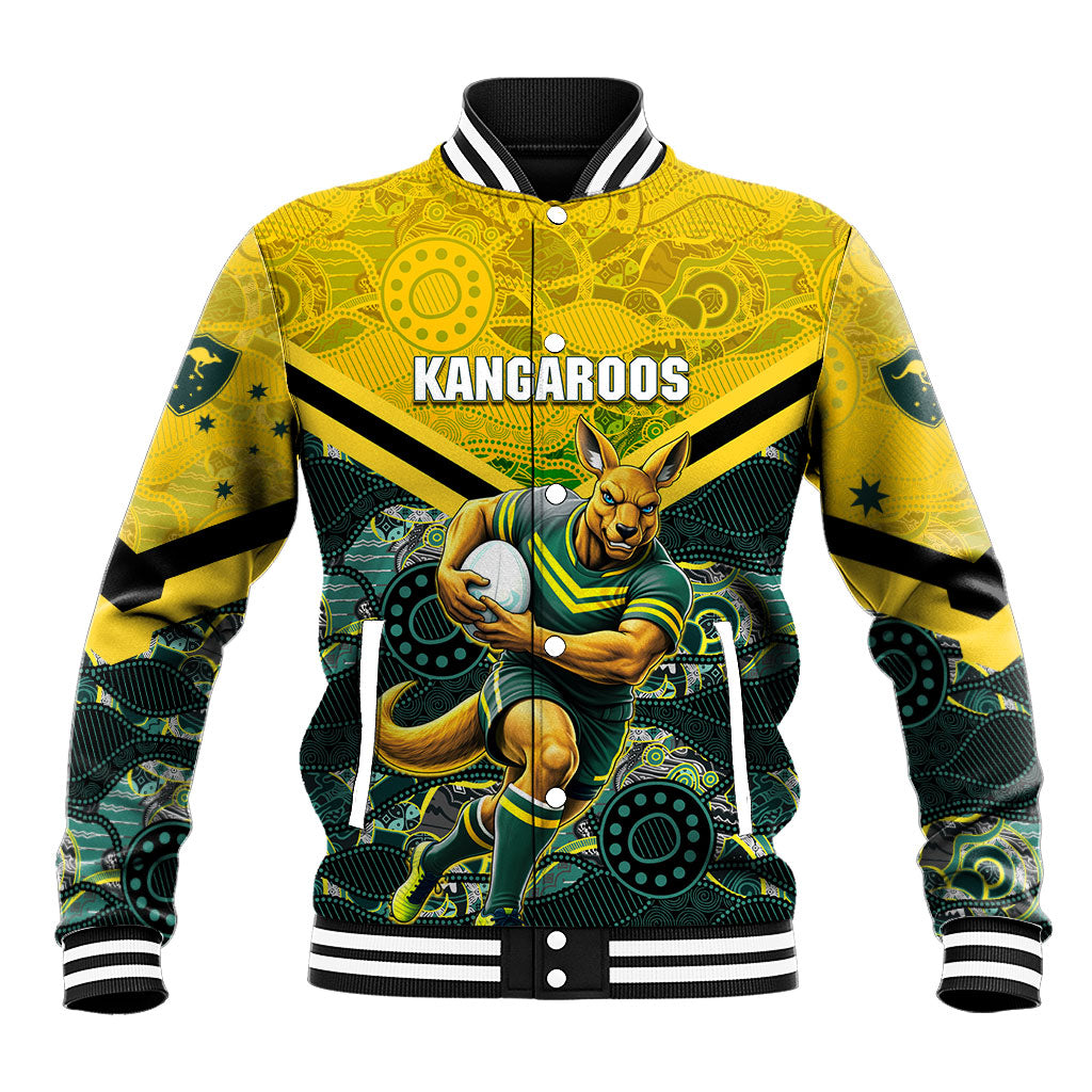 Personalised Kangaroos Rugby Baseball Jacket Aboriginal Pattern Australia Colors Tribal Sports