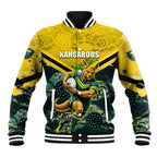 Personalised Kangaroos Rugby Baseball Jacket Aboriginal Pattern Australia Colors Tribal Sports