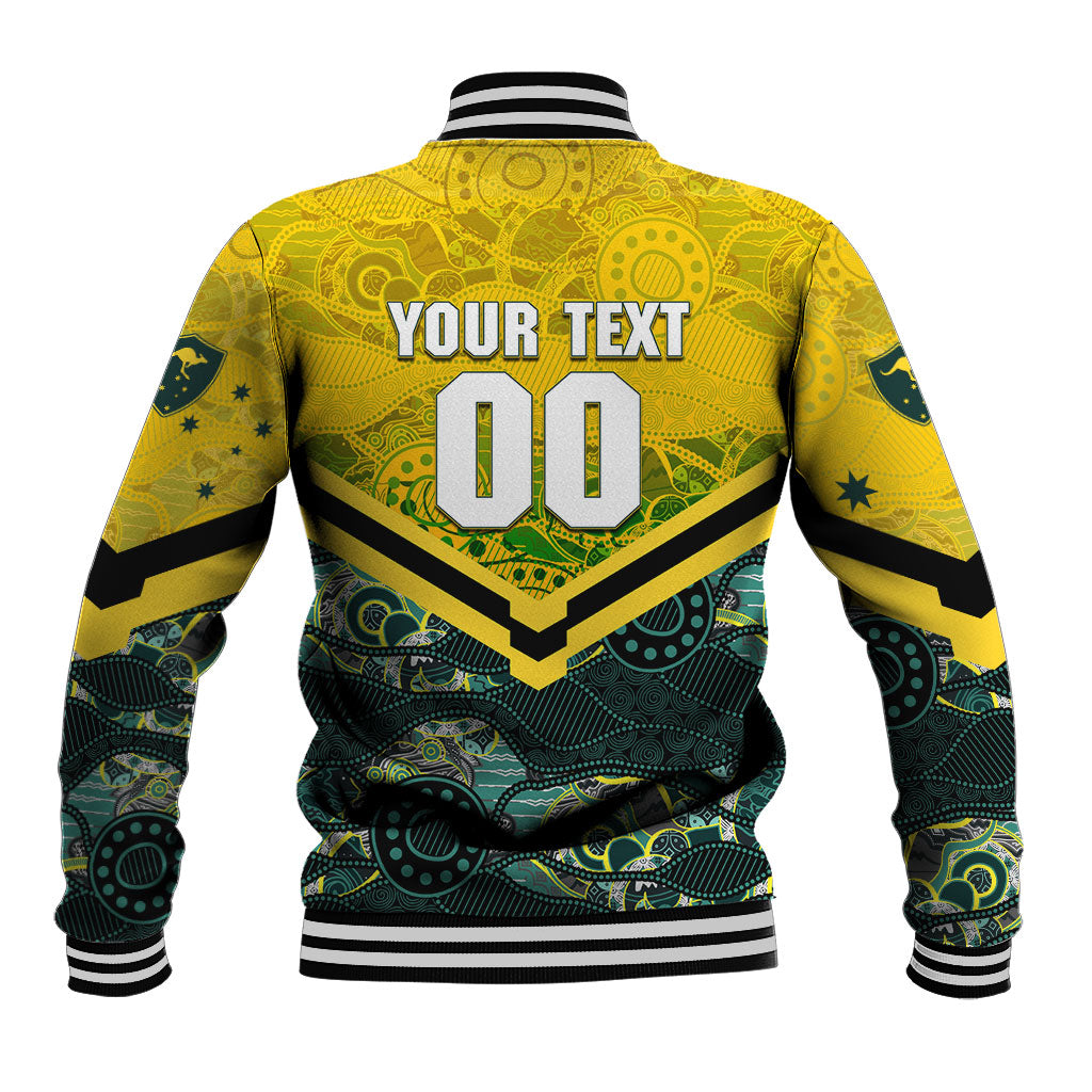 Personalised Kangaroos Rugby Baseball Jacket Aboriginal Pattern Australia Colors Tribal Sports