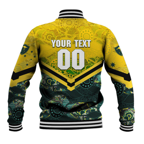 Personalised Kangaroos Rugby Baseball Jacket Aboriginal Pattern Australia Colors Tribal Sports