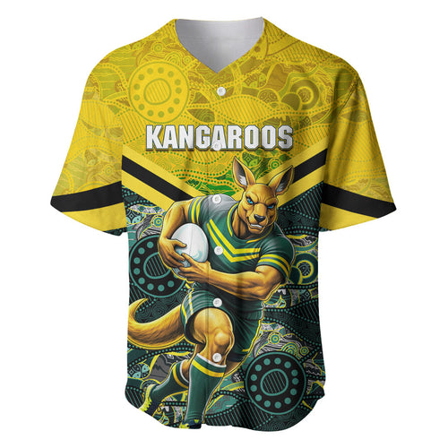 Personalised Kangaroos Rugby Baseball Jersey Aboriginal Pattern Australia Colors Tribal Sports