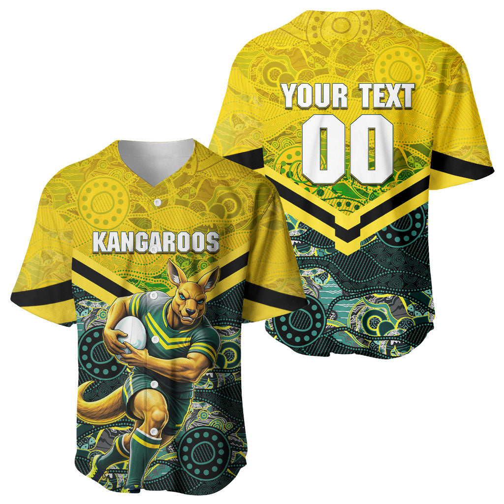 Personalised Kangaroos Rugby Baseball Jersey Aboriginal Pattern Australia Colors Tribal Sports