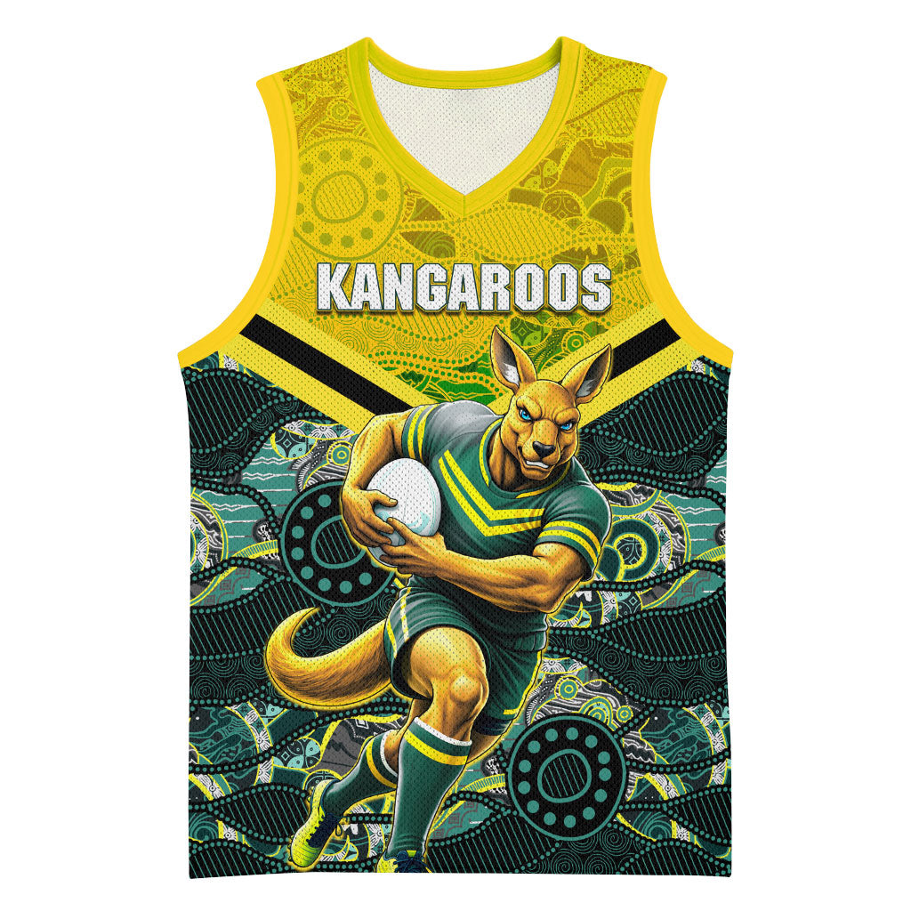 Personalised Kangaroos Rugby Basketball Jersey Aboriginal Pattern Australia Colors Tribal Sports