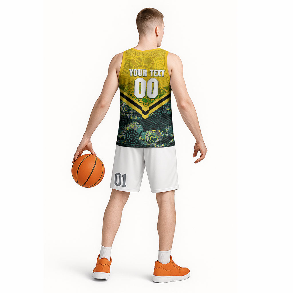 Personalised Kangaroos Rugby Basketball Jersey Aboriginal Pattern Australia Colors Tribal Sports