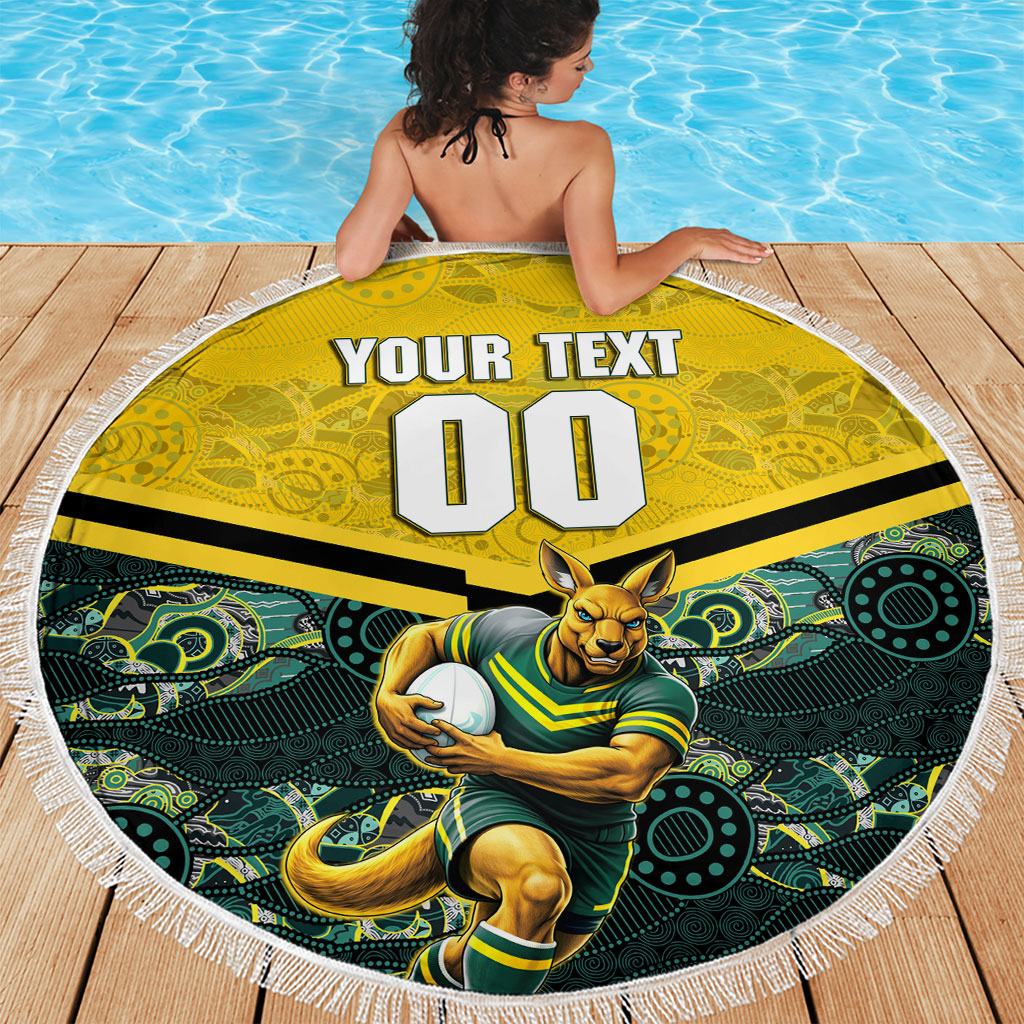 Personalised Kangaroos Rugby Beach Blanket Aboriginal Pattern Australia Colors Tribal Sports