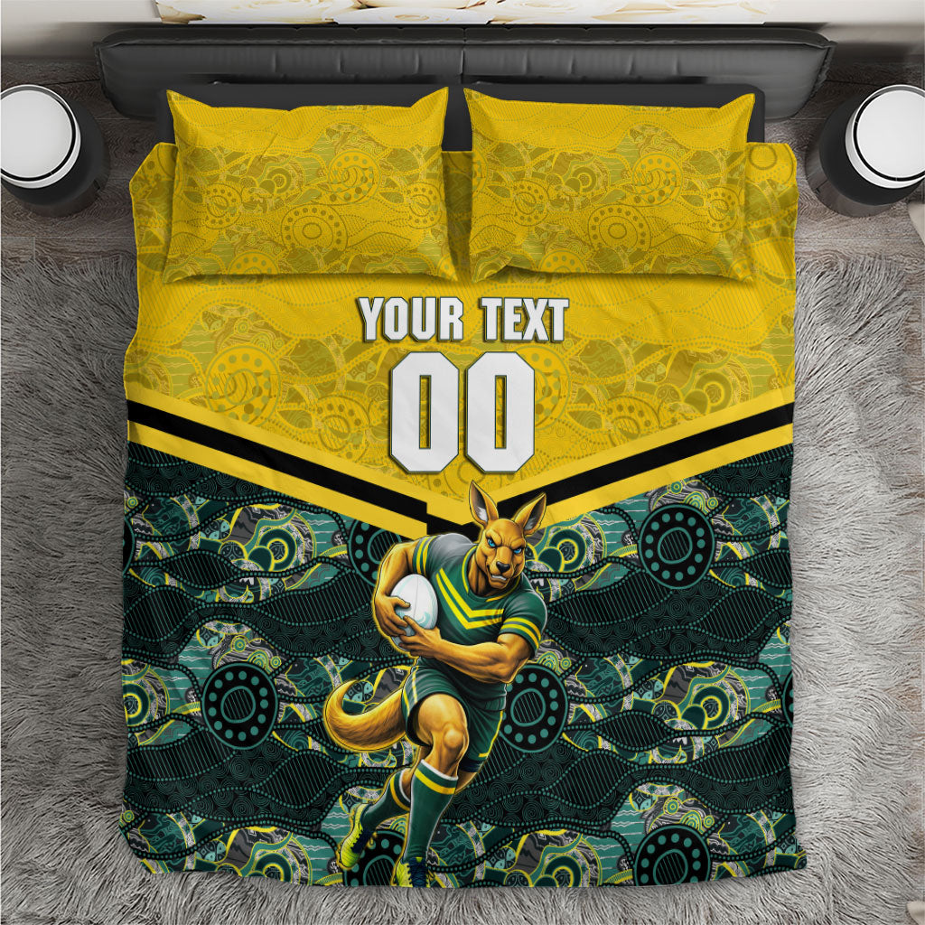 Personalised Kangaroos Rugby Bedding Set Aboriginal Pattern Australia Colors Tribal Sports