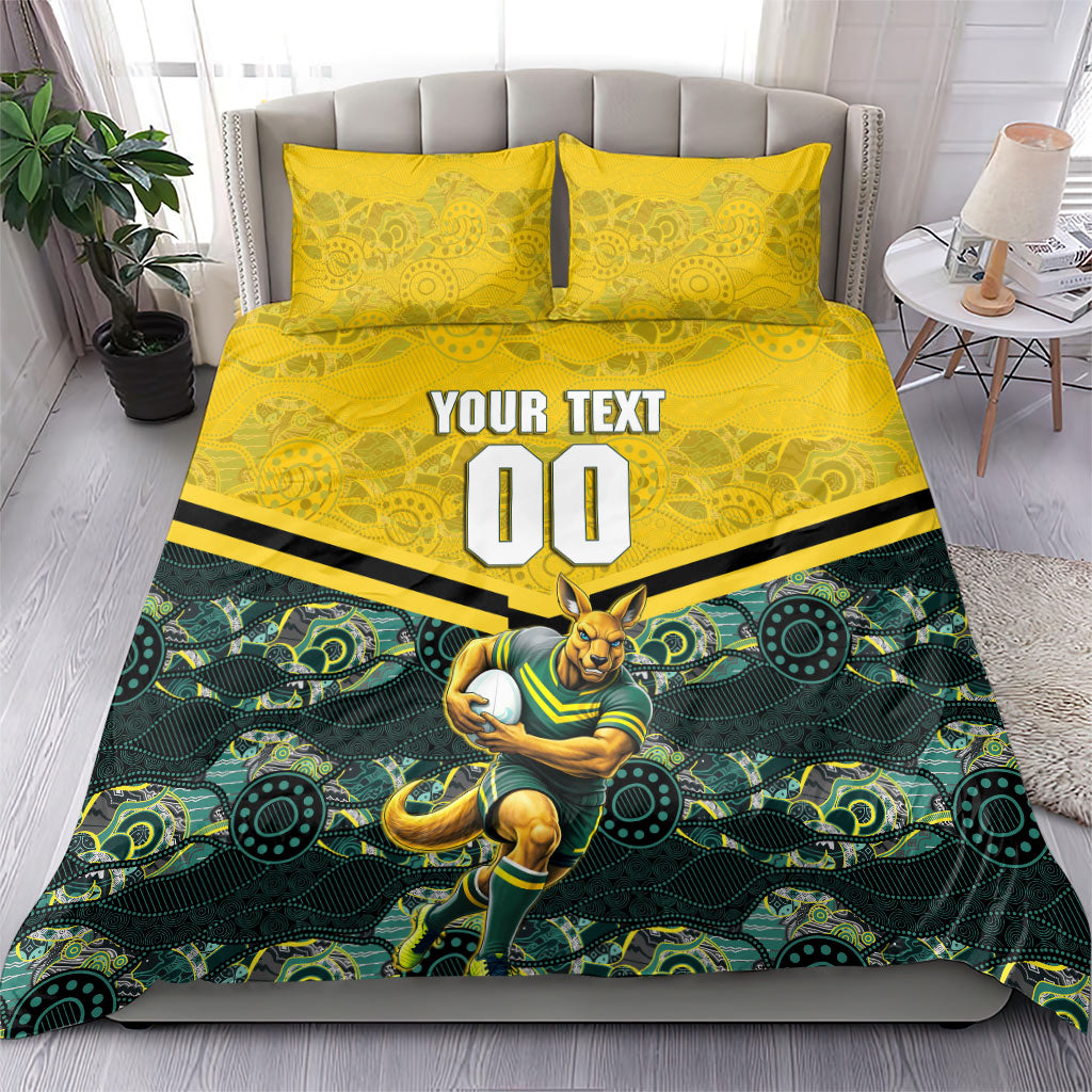 Personalised Kangaroos Rugby Bedding Set Aboriginal Pattern Australia Colors Tribal Sports