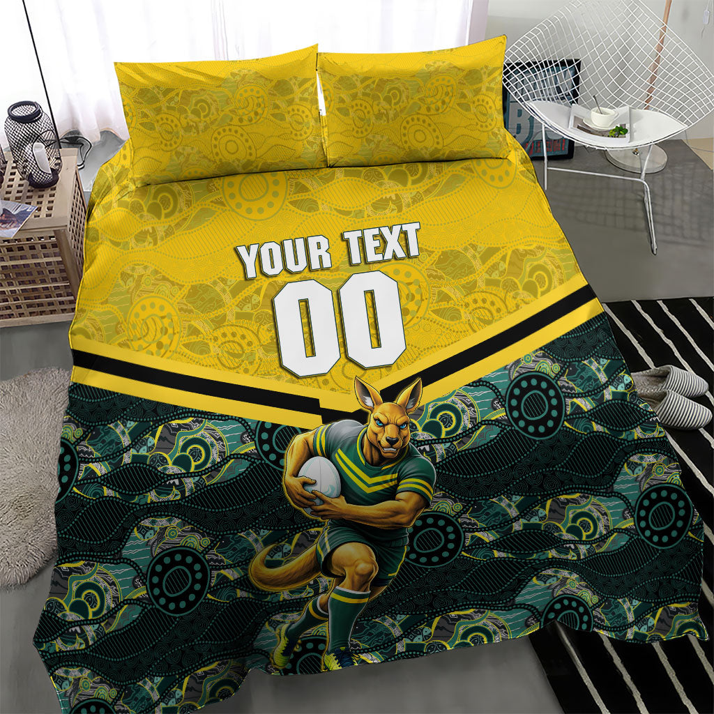 Personalised Kangaroos Rugby Bedding Set Aboriginal Pattern Australia Colors Tribal Sports