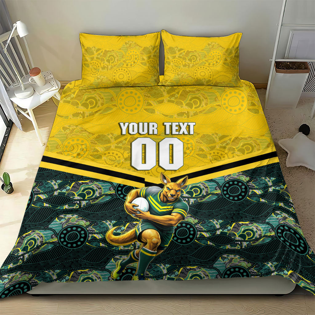 Personalised Kangaroos Rugby Bedding Set Aboriginal Pattern Australia Colors Tribal Sports