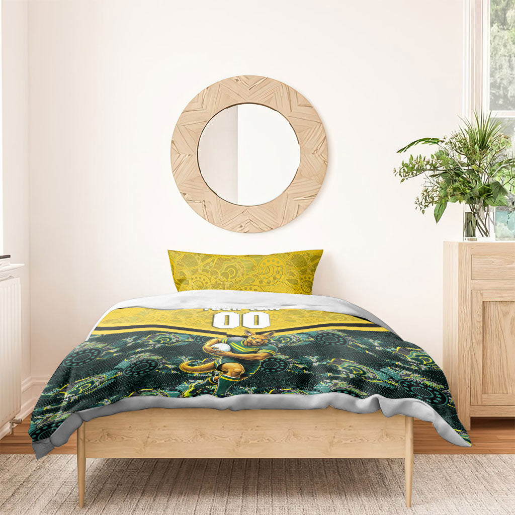 Personalised Kangaroos Rugby Bedding Set Aboriginal Pattern Australia Colors Tribal Sports