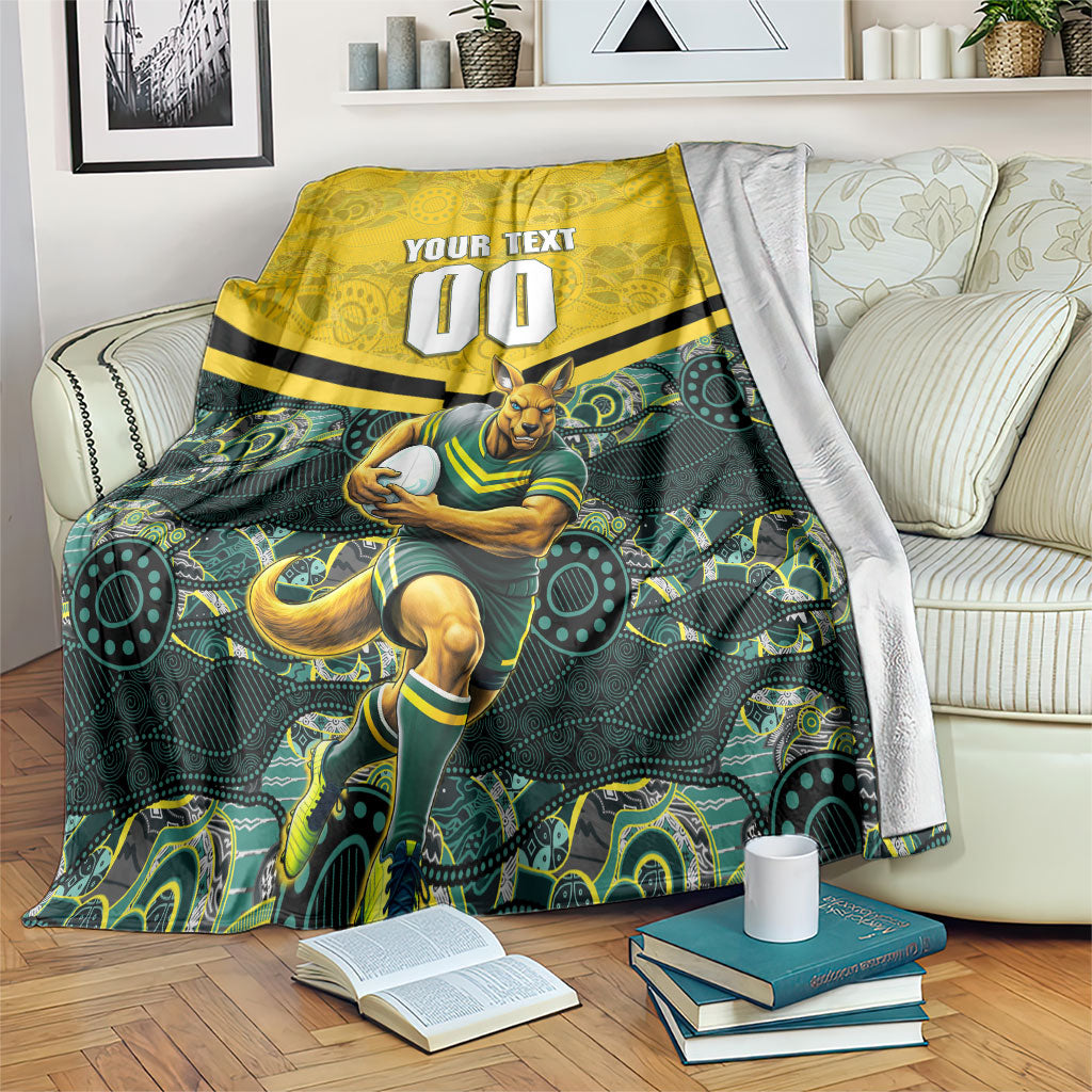 Personalised Kangaroos Rugby Blanket Aboriginal Pattern Australia Colors Tribal Sports