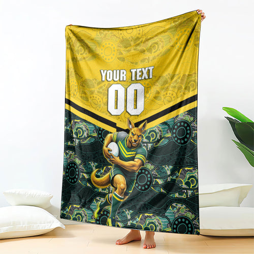 Personalised Kangaroos Rugby Blanket Aboriginal Pattern Australia Colors Tribal Sports