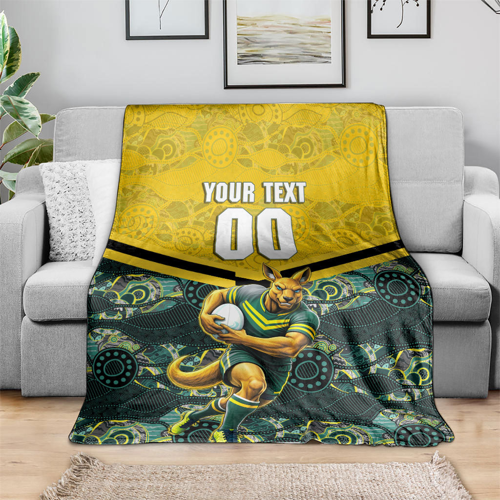 Personalised Kangaroos Rugby Blanket Aboriginal Pattern Australia Colors Tribal Sports