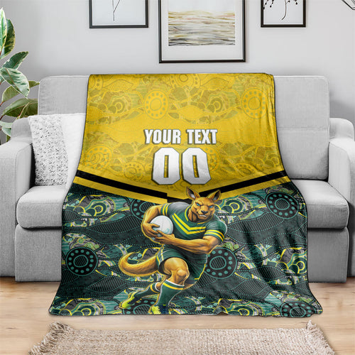 Personalised Kangaroos Rugby Blanket Aboriginal Pattern Australia Colors Tribal Sports