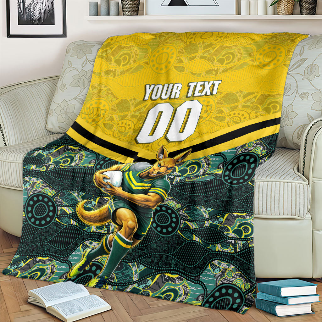 Personalised Kangaroos Rugby Blanket Aboriginal Pattern Australia Colors Tribal Sports