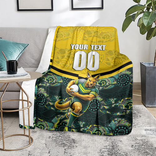 Personalised Kangaroos Rugby Blanket Aboriginal Pattern Australia Colors Tribal Sports