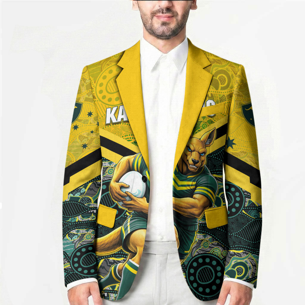 Personalised Kangaroos Rugby Blazer Aboriginal Pattern Australia Colors Tribal Sports