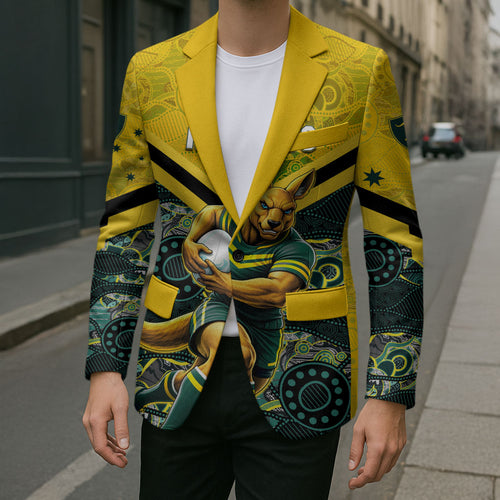 Personalised Kangaroos Rugby Blazer Aboriginal Pattern Australia Colors Tribal Sports