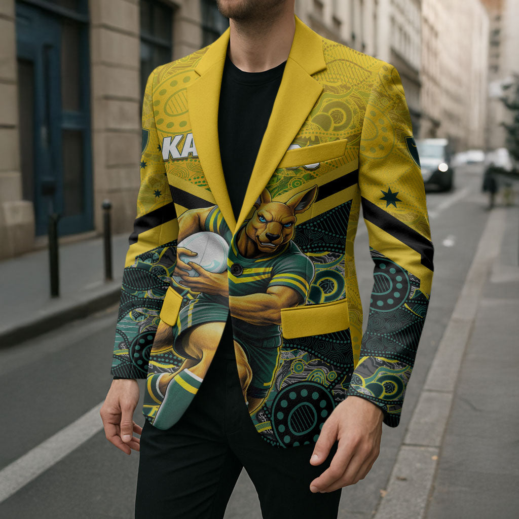 Personalised Kangaroos Rugby Blazer Aboriginal Pattern Australia Colors Tribal Sports