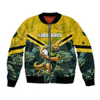 Personalised Kangaroos Rugby Bomber Jacket Aboriginal Pattern Australia Colors Tribal Sports