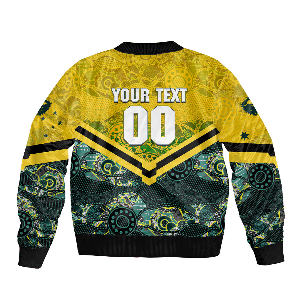 Personalised Kangaroos Rugby Bomber Jacket Aboriginal Pattern Australia Colors Tribal Sports
