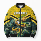 Personalised Kangaroos Rugby Bomber Puffer Jacket Aboriginal Pattern Australia Colors Tribal Sports