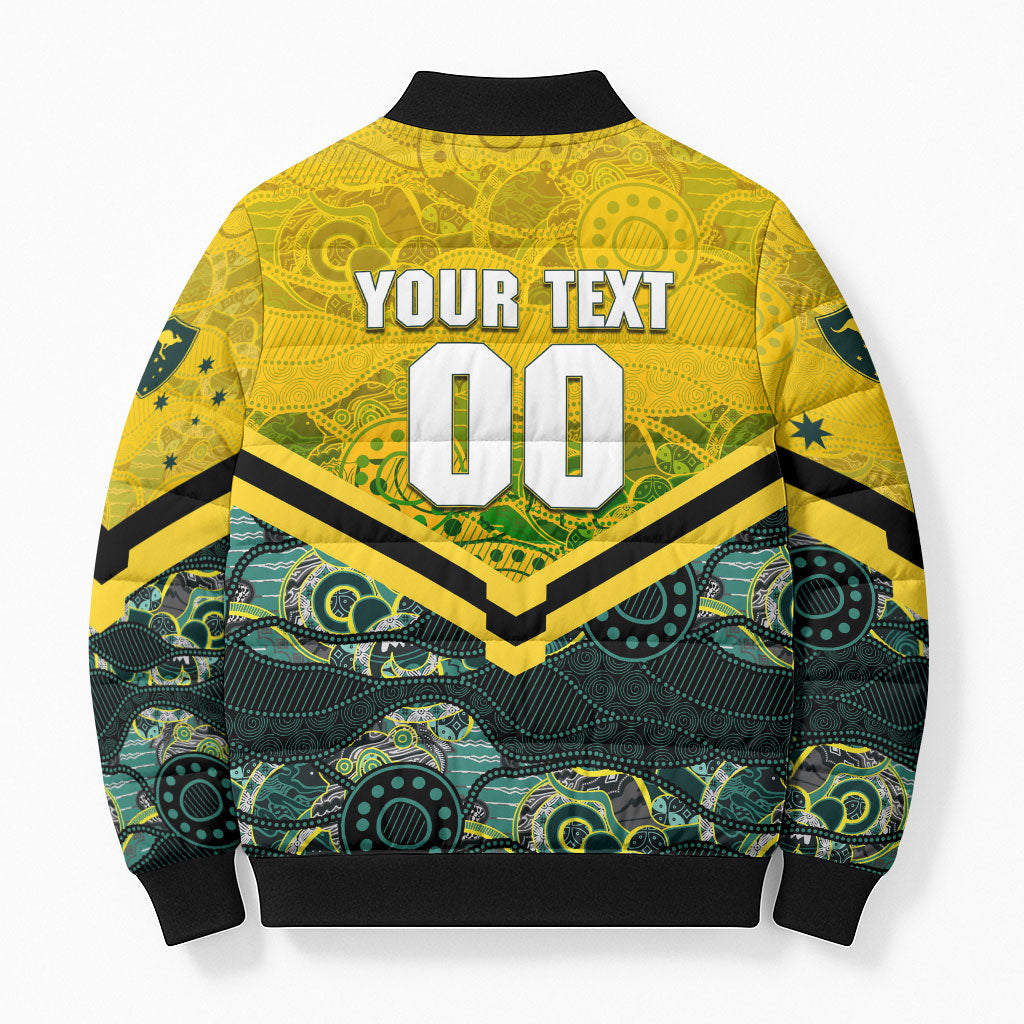 Personalised Kangaroos Rugby Bomber Puffer Jacket Aboriginal Pattern Australia Colors Tribal Sports