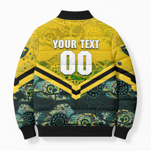 Personalised Kangaroos Rugby Bomber Puffer Jacket Aboriginal Pattern Australia Colors Tribal Sports