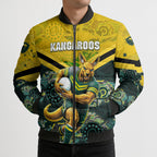 Personalised Kangaroos Rugby Bomber Puffer Jacket Aboriginal Pattern Australia Colors Tribal Sports