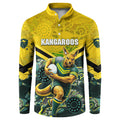 Personalised Kangaroos Rugby Button Sweatshirt Aboriginal Pattern Australia Colors Tribal Sports