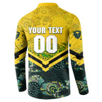 Personalised Kangaroos Rugby Button Sweatshirt Aboriginal Pattern Australia Colors Tribal Sports