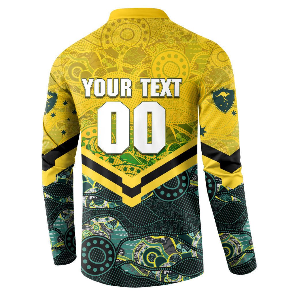 Personalised Kangaroos Rugby Button Sweatshirt Aboriginal Pattern Australia Colors Tribal Sports