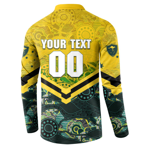 Personalised Kangaroos Rugby Button Sweatshirt Aboriginal Pattern Australia Colors Tribal Sports