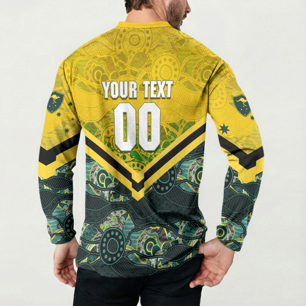 Personalised Kangaroos Rugby Button Sweatshirt Aboriginal Pattern Australia Colors Tribal Sports
