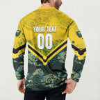 Personalised Kangaroos Rugby Button Sweatshirt Aboriginal Pattern Australia Colors Tribal Sports