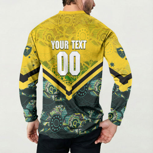 Personalised Kangaroos Rugby Button Sweatshirt Aboriginal Pattern Australia Colors Tribal Sports