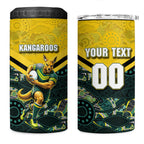 Personalised Kangaroos Rugby 4 in 1 Can Cooler Tumbler Aboriginal Pattern Australia Colors Tribal Sports