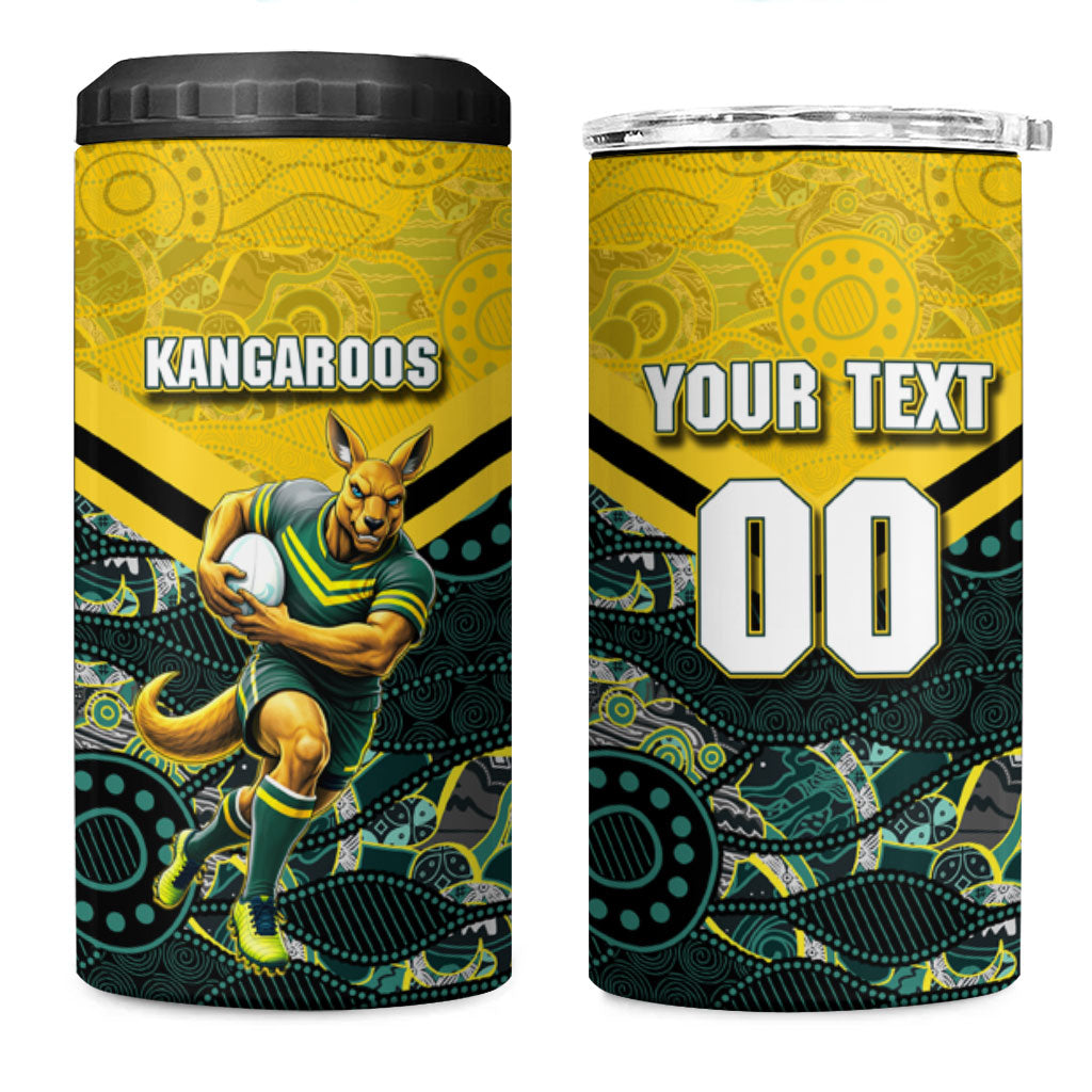 Personalised Kangaroos Rugby 4 in 1 Can Cooler Tumbler Aboriginal Pattern Australia Colors Tribal Sports