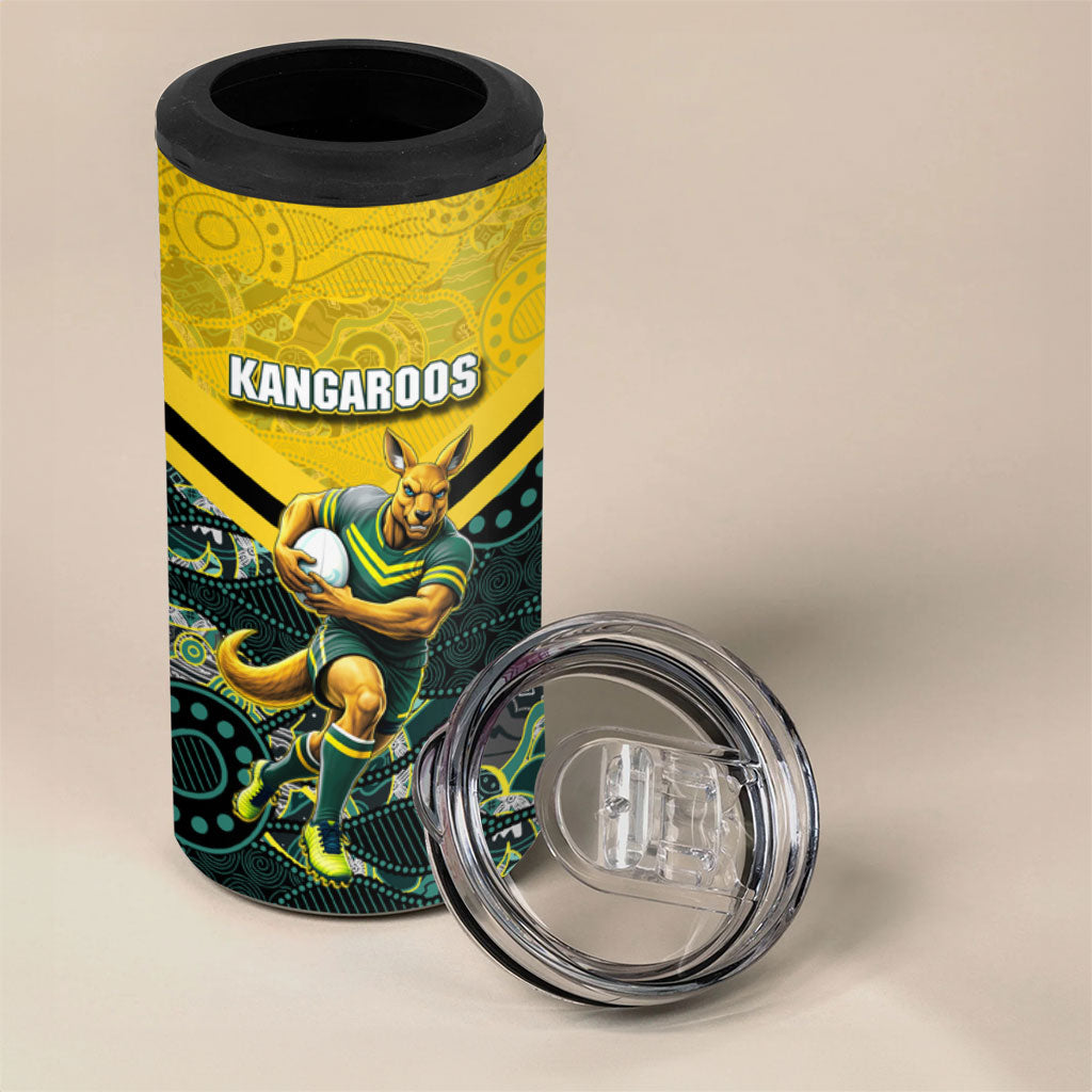 Personalised Kangaroos Rugby 4 in 1 Can Cooler Tumbler Aboriginal Pattern Australia Colors Tribal Sports